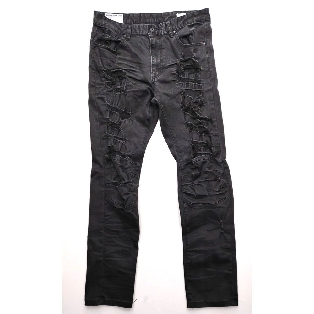 Smoke Rise Denim Jeans NYC Streetwear Distressed Ripped Black Size 34x32‎
